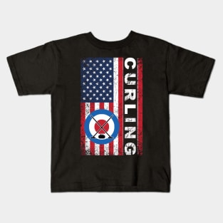 Usa Red White And Blue American Flag Curling 4Th Of July Kids T-Shirt